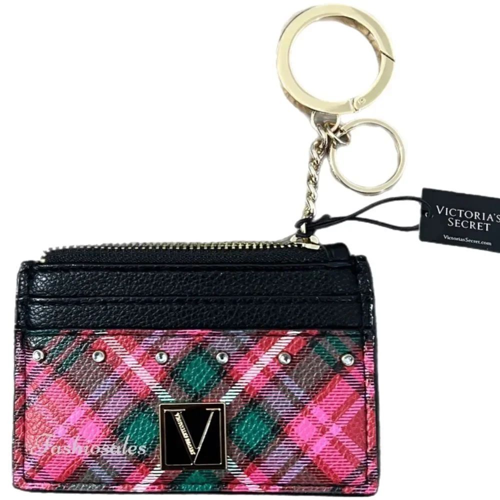 Victoria’s Secret Limited Edition Card Case Key Chain In Festive Bright Tartan